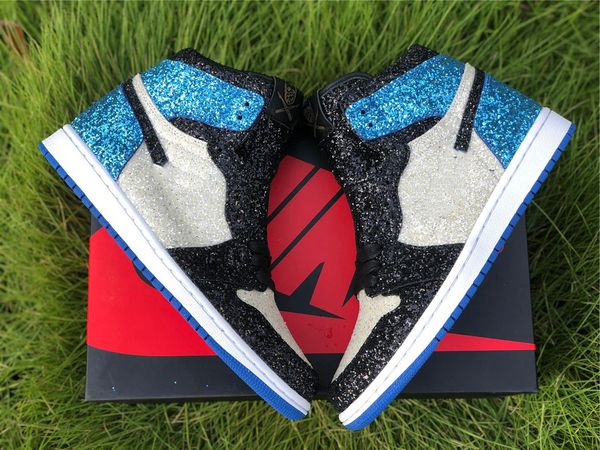 

2020 review official pure original 1 surgeon joint name new black and blue sequins color matching basketball shoes