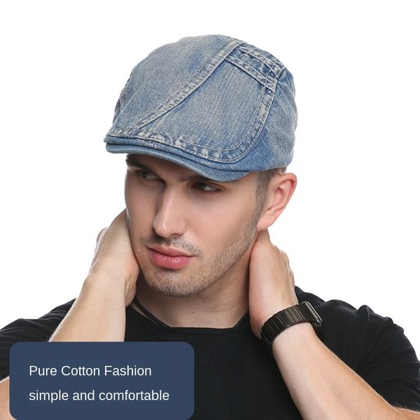 

hat men's denim cap british outdoor beret beret sun hat front cap, Blue;gray