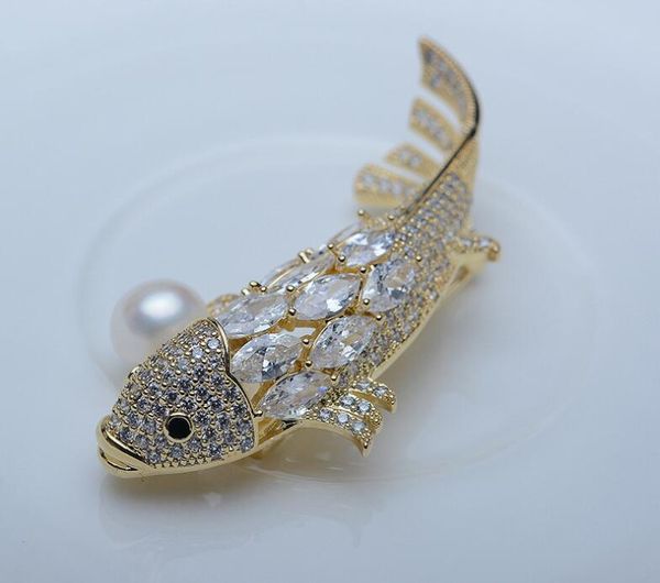 

2019 new fashion brooches crystal rhinestone cute fish brooch pins hollow corsage gold brooches jewelry costume decoration, Gray