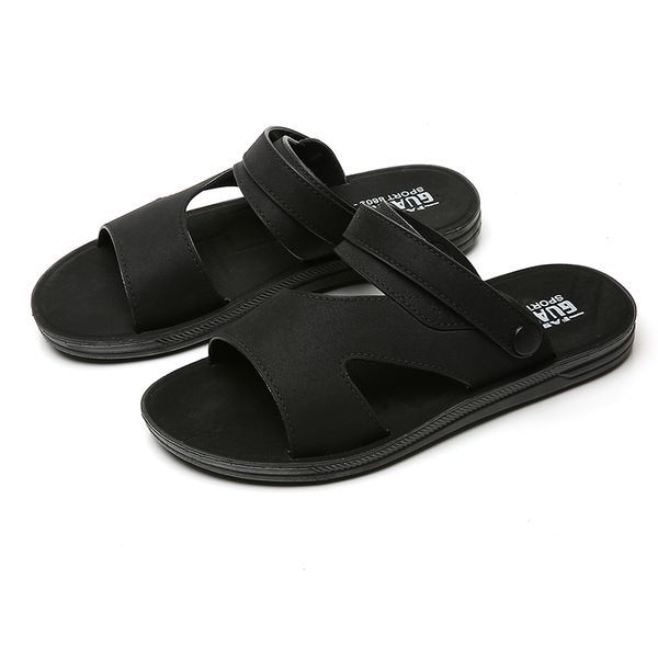 

men sandals genuine split leather men beach shoes brand casual shoes slippers sneakers summer flip flops, Black
