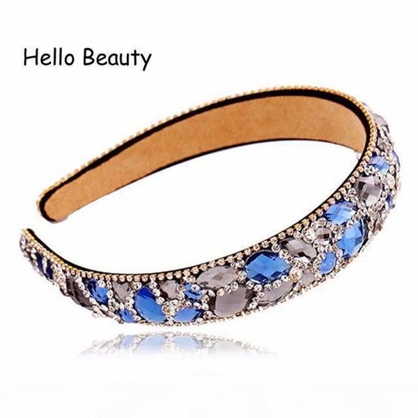 

hair jewelry fashion new luxurious korean hair accessories wide blue crystal diamante hairbands rhinestone headbands for women jewelry, White;golden