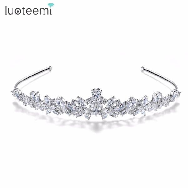 

luoteemi luxury princess queen pageant clear cz flower headband for bridal crystal tiara crowns wedding hair accessories, Golden;silver