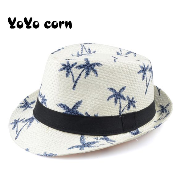 

yoyocorn summer straw sun hat kids beach sun hat trilby panama hat handwork for boy girl children 4 colour, Blue;gray