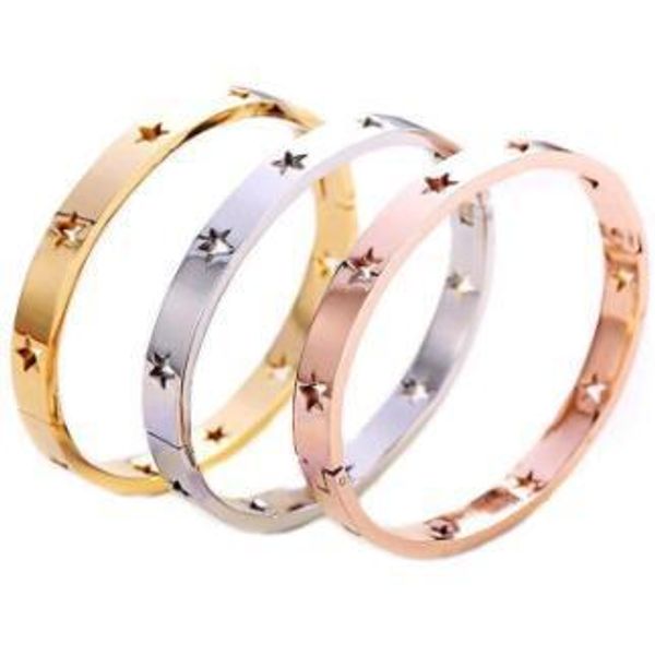 

fysara fashion hollow star bangles & bracelets for women trendy jewelry stainless steel rose gold silver cuff bracelets european, Black