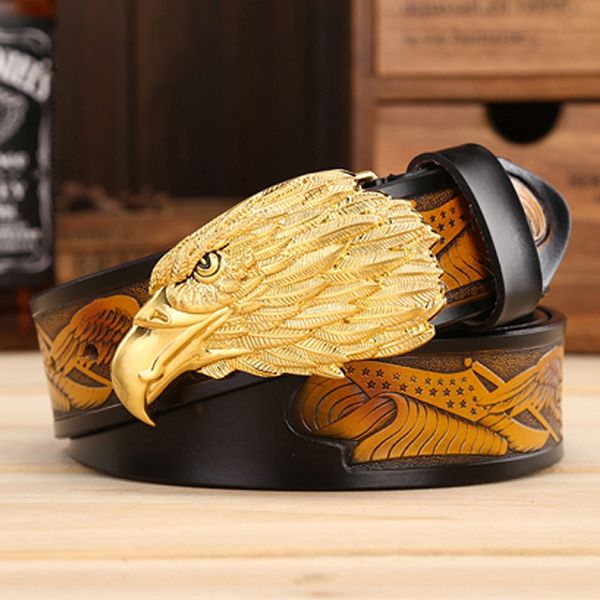 

real men's fashion all-match embossed craft real cowhide eagle men's fashion all-match eagle embossed belt cowhide craft belt, Black;brown