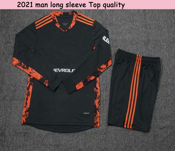 

2021 goalkeeper man united longsleeve soccer jersey set 2020 21 grant goalie football uniforms long short sleeve shirts, Black;yellow