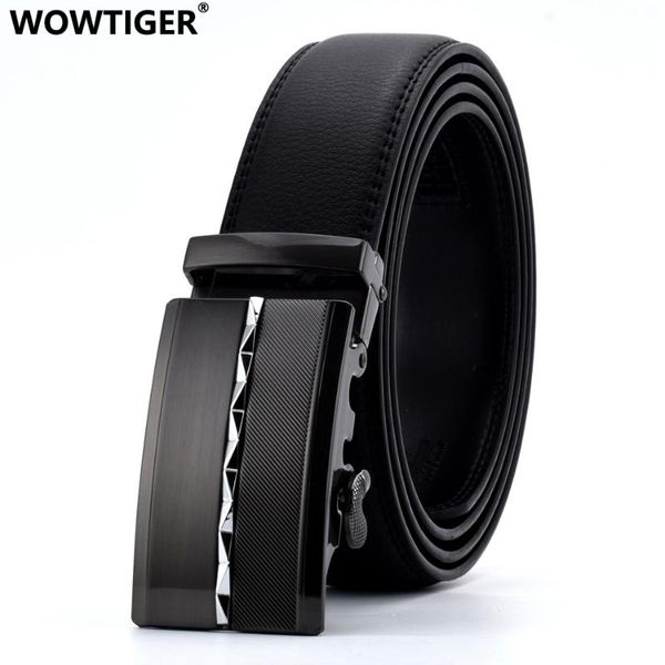 

wowtiger black man belt cow leather brand fashion automatic buckle genuine luxury designer belts for men 35mm width, Black;brown