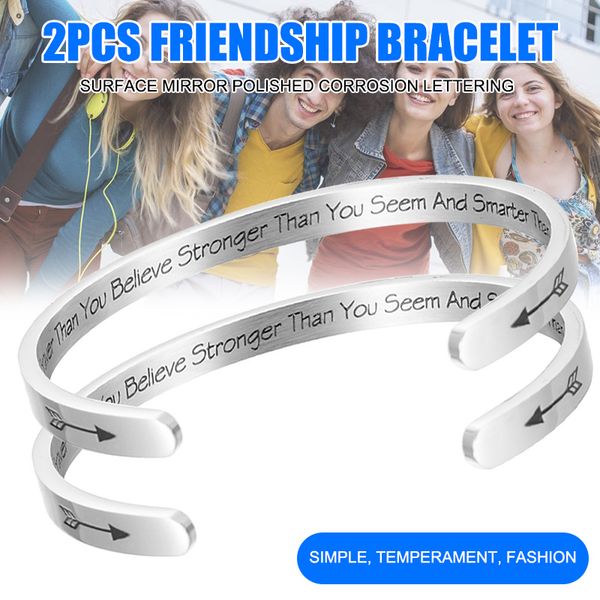

2pcs inspirational bracelets for women message stainless steel friend encouragement gift h9, Black