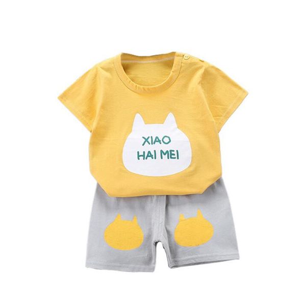 

clothing sets children's short sleeve suit 2021 summer baby girls boys cartoon printed t-shirt + shorts two-piece for 1-6 years, White