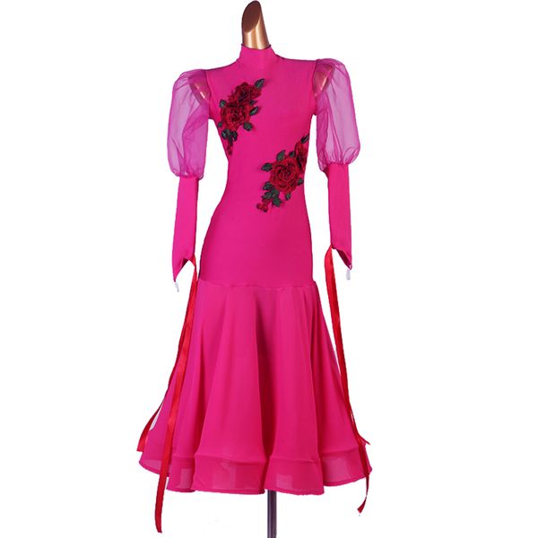 

stage wear custom embroidery ballroom dance competition dresses women/ballroom dresses/ballroom waltz dancing/waltz dress, Black;red
