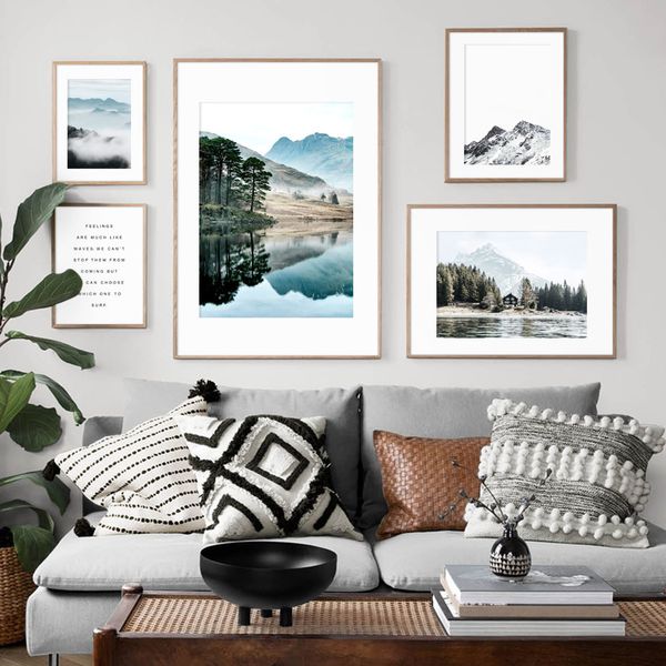 

lake forest foggy mountain house wall art canvas painting quotes nordic posters and prints wall pictures for living room decor