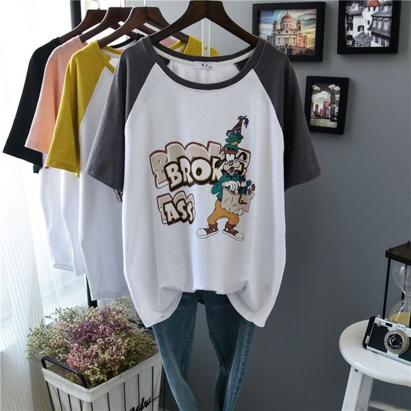 

ucnqb women's japanese and korean fat mm student t-shirt t-shirt versatile cotton short-sleeved women's wear cartoon print girls&#, White