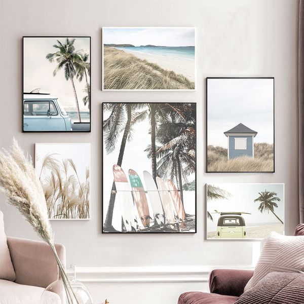 

beach coconut tree poster nordic wall art print pictures bus skateboard reed landscape canvas painting scandinavian home decor
