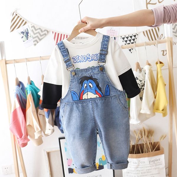

lwpmw boys' denim suspender spring and autumn 2020 new sling children's trousers panty children's korean style pants 1-3 year, Blue
