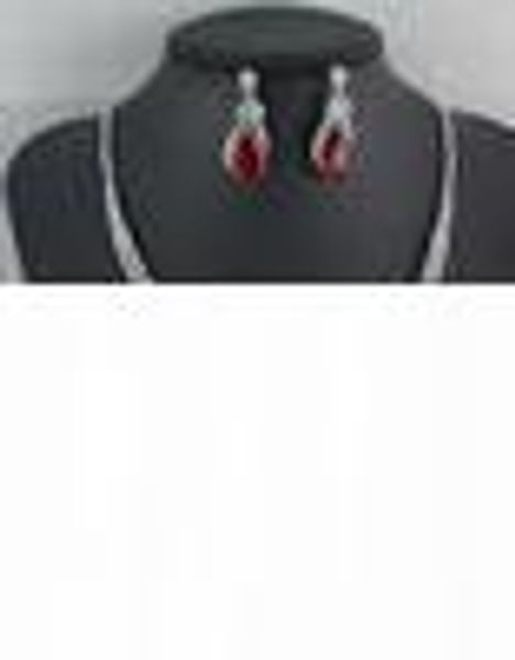 

red garnet ruby z white gold plated necklace earring jewelry set ws#2, Silver