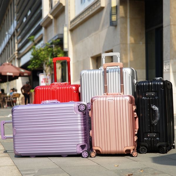 

qqrnk rose gold aluminum luggage case luggage suitcasemagnesium alloy frame aluminum frame trolley case anti-impact metal wrap angle 20/24/2, White