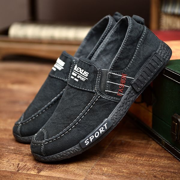 

new fashion men's canvas shoes washed cloth casual men's shoes canvas lazy, Black