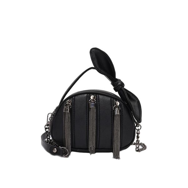 

панк стиль женщина металл кисточка сумка черная pu кожа crossbody сумка для дашь лук сумке небольшой цепи алмазного плечо сумки