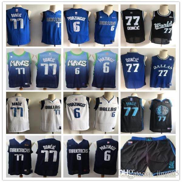 

mens dallas mavericks 77 luka doncic 6 kristaps porzingis 41 dirk nowitzki basketball shorts basketball jerseys, Black;red