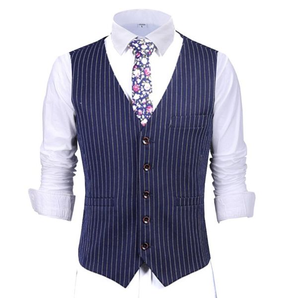 

classic men's royal blue v neck stripe green vest wool grey jacket gentleman business coffe waistcoat for school worker wedding, Black;white