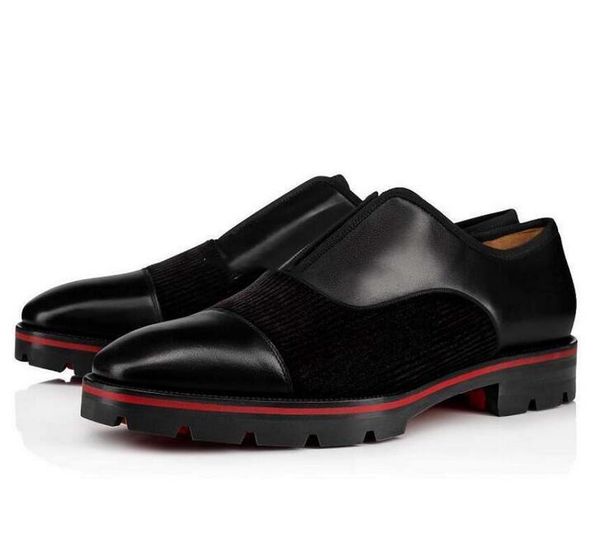 

leisure gentleman leather low sneakers red bottom couple sneaker lake- calfskin junior spikes orlato flat red sole trainer, Black