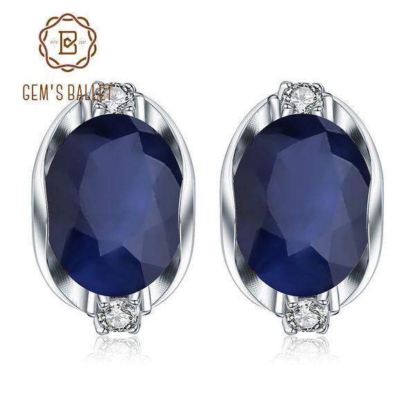 

gem's ballet natural oval sapphire gemstone earrings jewelry 925 sterling silver office solid blue stud earrings for women gift cx20062, Golden;silver