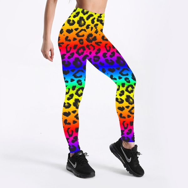 

women ombre leopard printing leggings digital printed fitness casual gradient pants trousers stretchy pants plus size, Black
