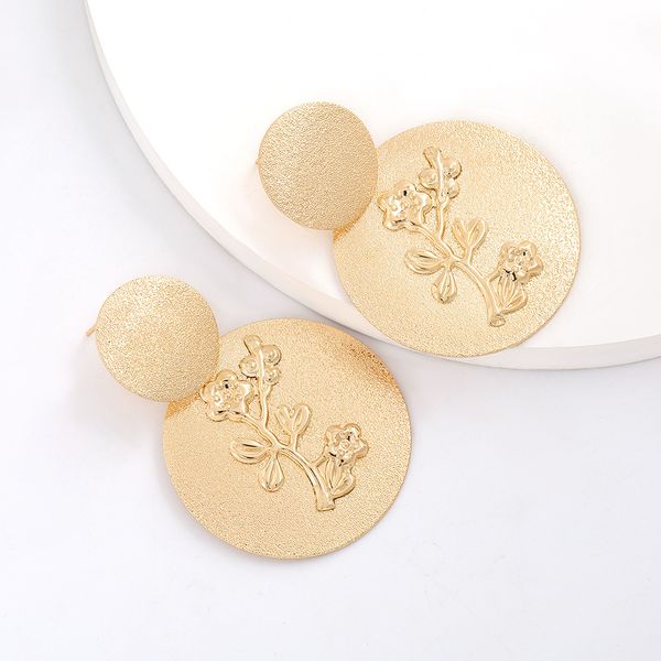 

creative frosted metal texture multilayer round alloy flower relief earrings female design sense earring, Golden