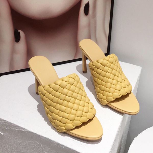 

slippers designer high heel slipper women mules summer open toe weave sandals ladies slides plus size 41 stiletto party shoes, Black