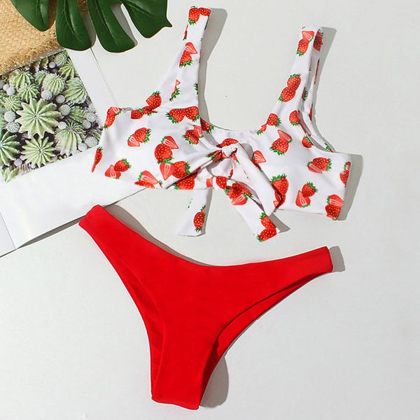 

strawberry swimwear high waist cover up bikini costume padded swimsuit wire 2 piece swimsuit women plus size 3, White;black