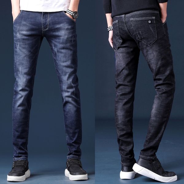 

мужские новый корейский стиль тонкий моды молодежные мужские случайные все спичечные джинсы и джинсы большого размера четыре сезона моды лод, Blue