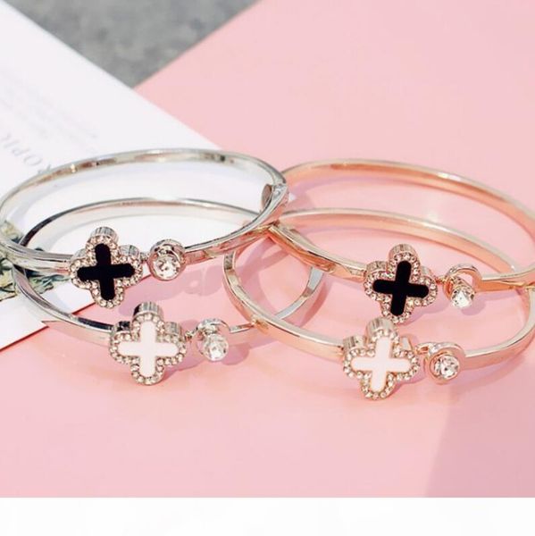 

s jewelry rose gold bracelets for women clover open cuff bracelets fashion of shipping, Black