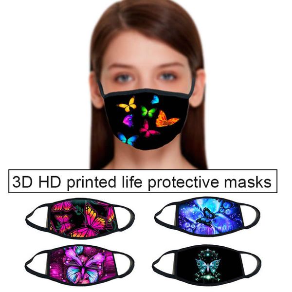 Borboleta Padrão 3D Impressão de Algodão Máscara Rosable Rosable Face Máscara Esporte Esporte Máscaras Máscara Máscara Atacado Design Face Mask