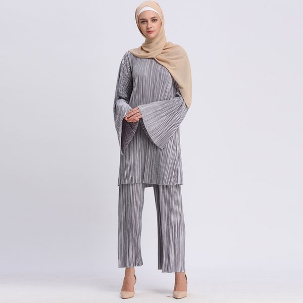 

plus size abaya bangladesh muslim hijab two piece set pleated long sleeve & pants abayas for women turkish islamic clothing