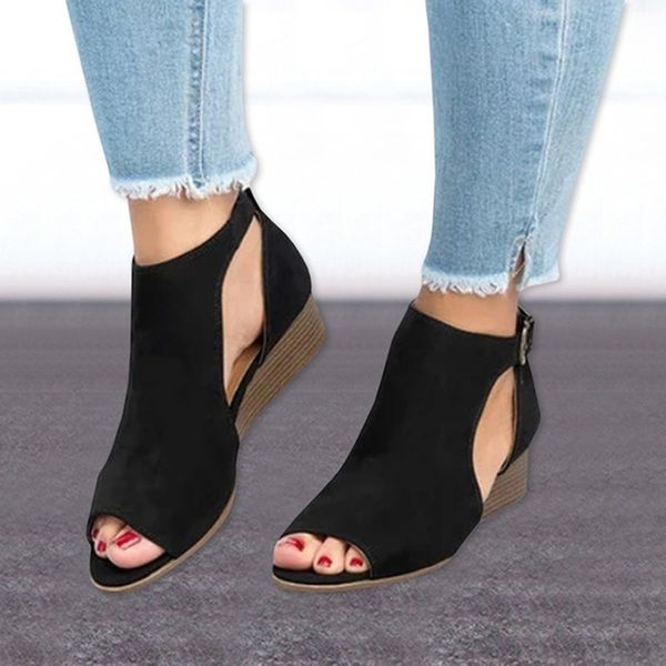 

women sandals wedges shoes for women high heels 3cm sandals summer shoes femme platform 2020 plus size chaussures, Black