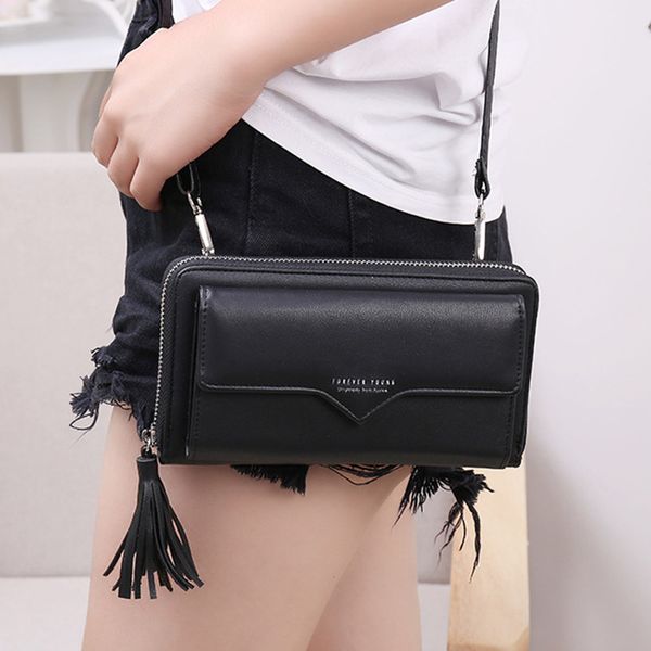 

phone bag women wallets leather shoulder bag long culutch fashion large capacity card holder female zipper wallet slim purse, Red;black