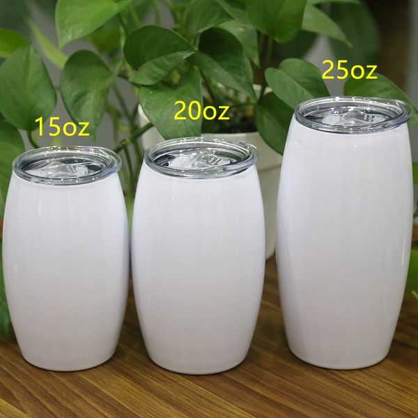 15oz Sublimação copos de vinho com tampa em branco Vacuum Wine Glasses DIY inoxidável vidro de cerveja de aço isolados Football Tumbler