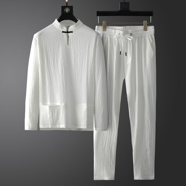 

minglu chinese style male suits luxury stand collar long sleeve casual soprt man sets fashion slim fit mens tracksuit 3xl, Gray