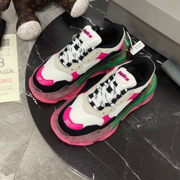 

designer shoes luxury mens women casual shoes, men and women sneakers couple models tennis shoes triple s transparent sole k02, Black