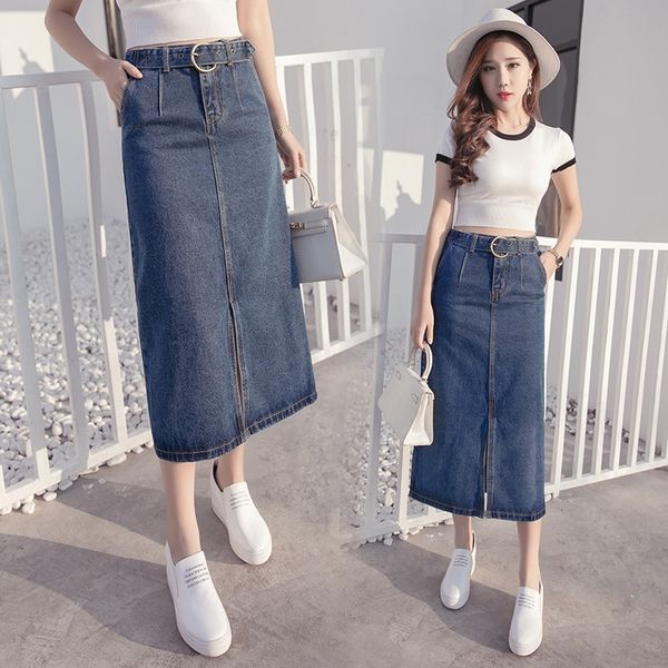 

1xbxj autumn and winter new korean lace long skirt long skirt style denim split lace-up slim fit all-match fashion medium-length dress wome, Black