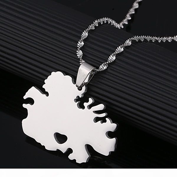 

e stainless steel antigua country map pendant and necklaces gold color jewelry gifts, Silver