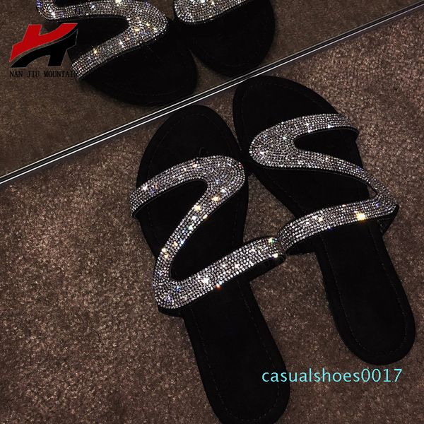 

nan jiu mountain summer beach shoes rhinestone flats sandals simple slippers roman flip flops non slip comfortable sole c17, Black