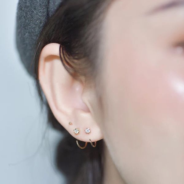 

fashion hoop earrings for women star earring flower style 925 silver jewelry small clear zircon ear bone piercing opening hook, Golden;silver