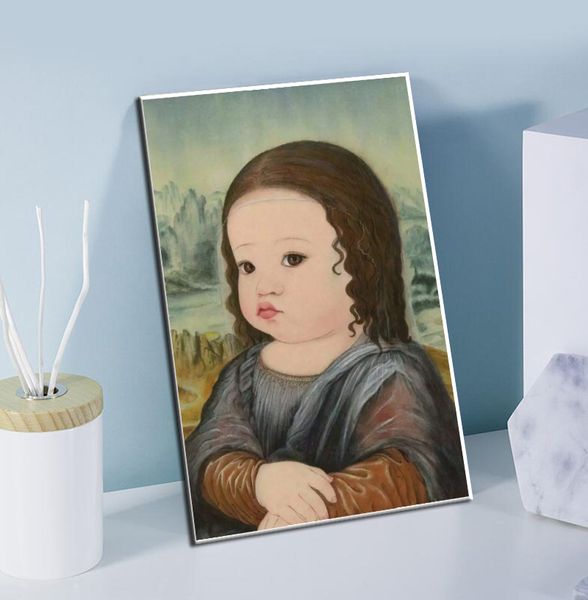 

Lovely Cartoon Baby Mona Lisa Canvas Paintings Wall Art Posters and Prints for Nursery Baby Room Wall Pictures Cuadros Decor