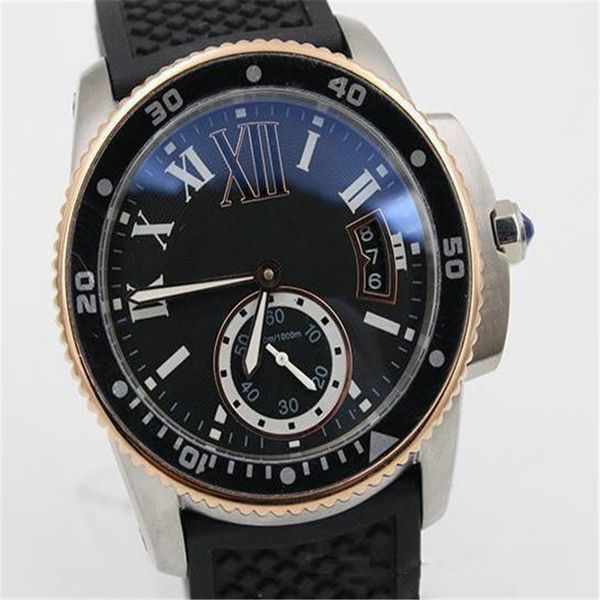 

automatic caliber two tone case black rubber back sport sapphire big dial original clasp men watch black leather watch, Slivery;brown