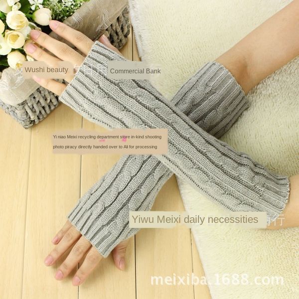 

new winter long twist half finger knitted wool w men's and women's warm gloves and gloves open finger arm cover