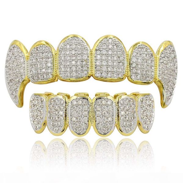 

gold silver color teeth grillz hip hop micro pave zircon teeth grillz caps hiphop bottom men women grills set for halloween christmas, Black