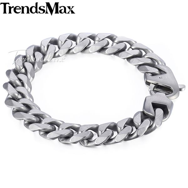 

men's bracelet matte cut curb cuban link chain 316l stainless steel bracelet for male jewelry dropshipping 15 mm khbm109, Black