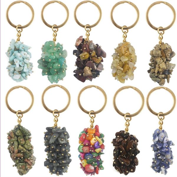

wholesale 10 pcs gold plated circle irregular shape tiger eye stone key chain green aventurine ethnic style jewelry, Slivery;golden