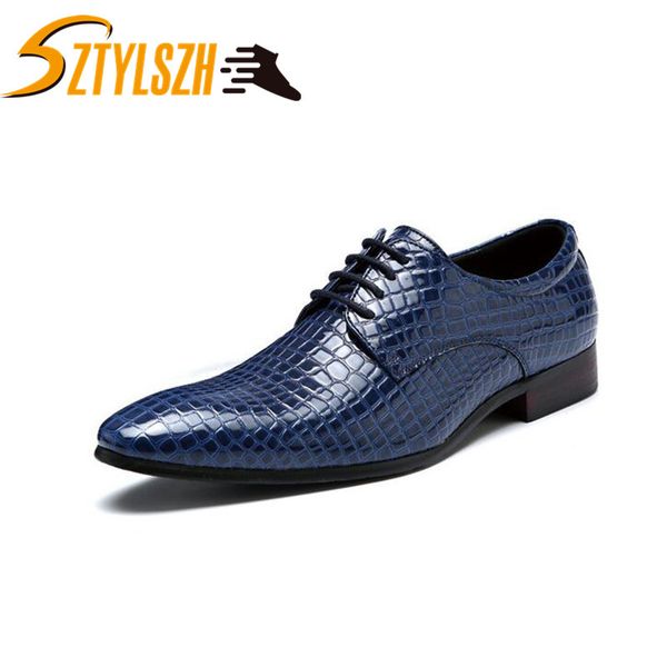 

new imitate snake leather men oxfords lace up casual shoes business men pointed shoes brand wedding dress boat, Black